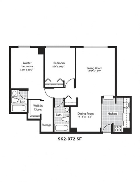 Floor plan for 2 beds, 2 baths